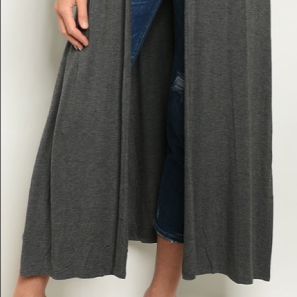 Gray Long sleeve open front jersey duster cardigan - Picture 5 of 8